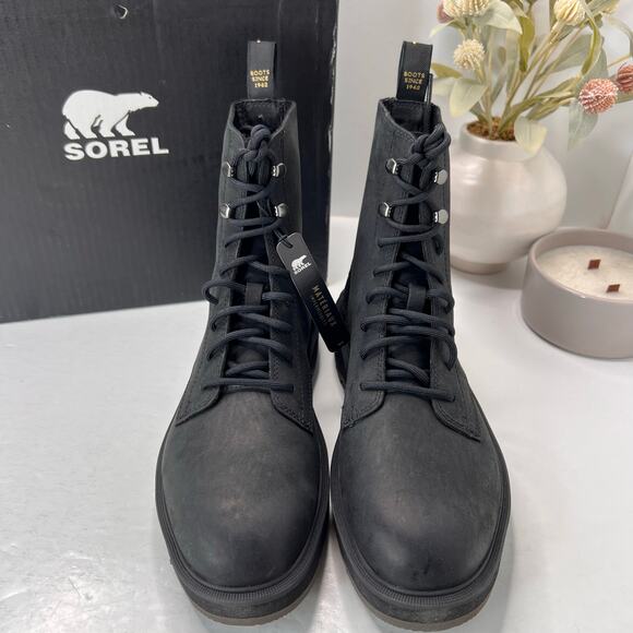Sorel Hi-Line Lace Up Combat Boot Black Jet NL4804-010 Women\'s 7.5 NWOB